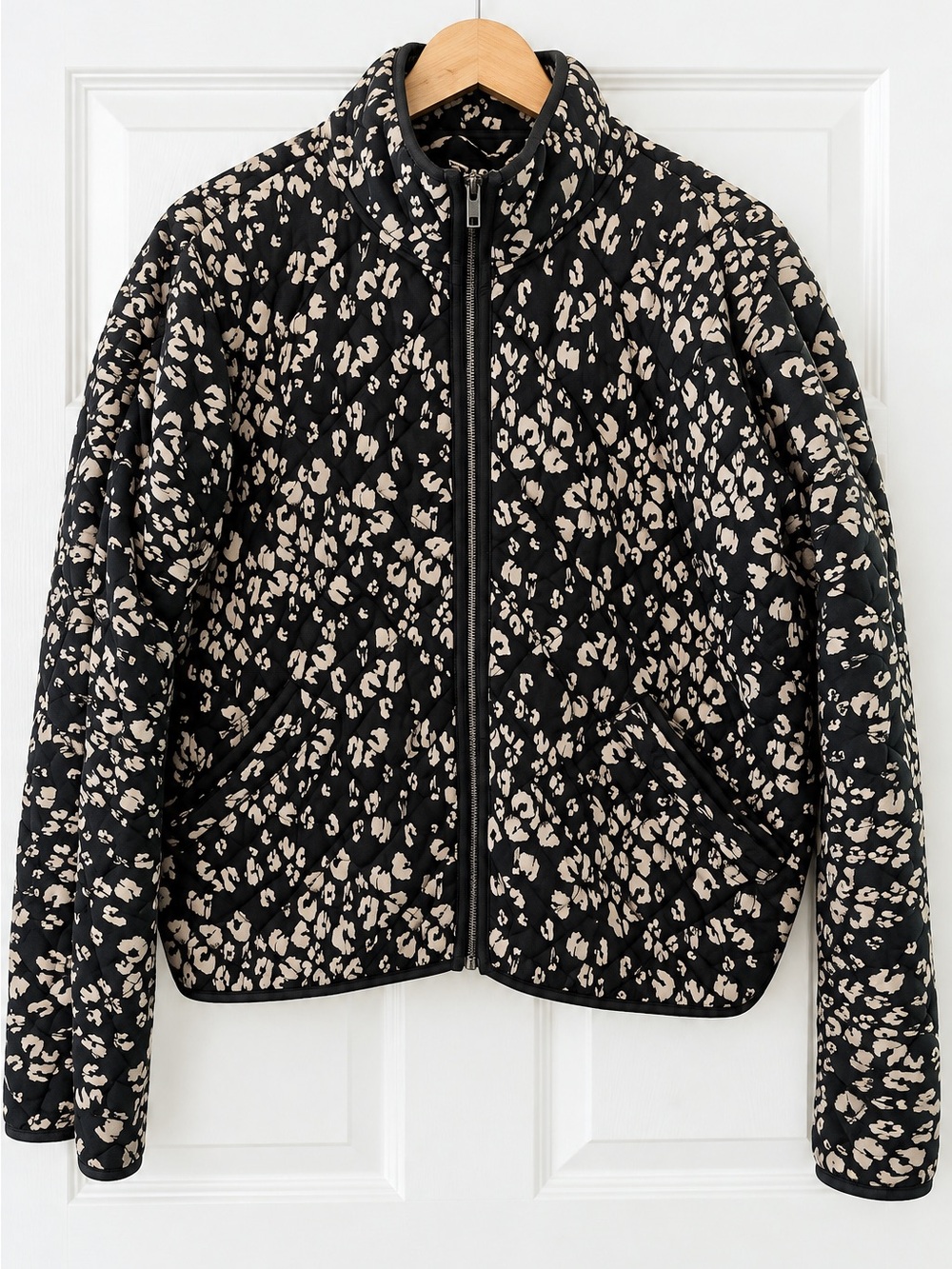 Garnet Hill Quilted Leopard-Print Cotton Jacket - Black & Beige
